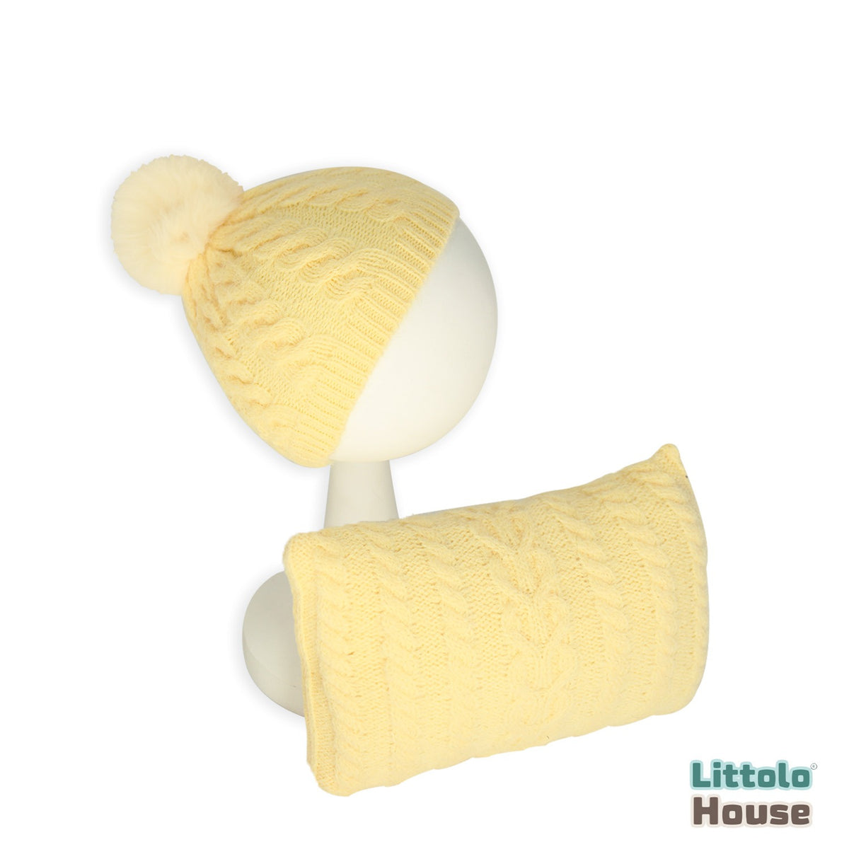 Baby Wool Hat and Pillow Set of 2 B013 | NB | Light Yellow