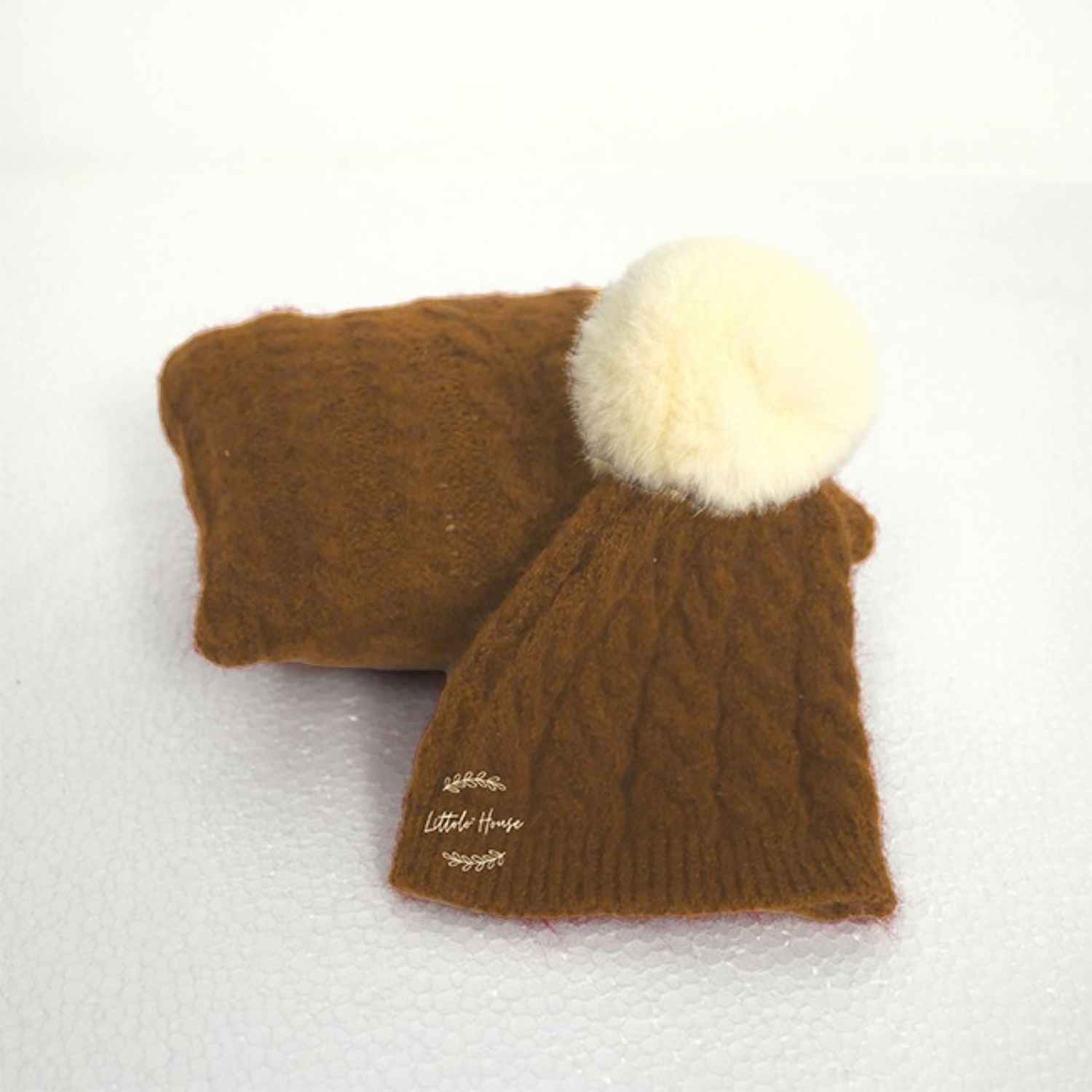 Baby Wool Hat and Pillow set of 2 | NB | Brown