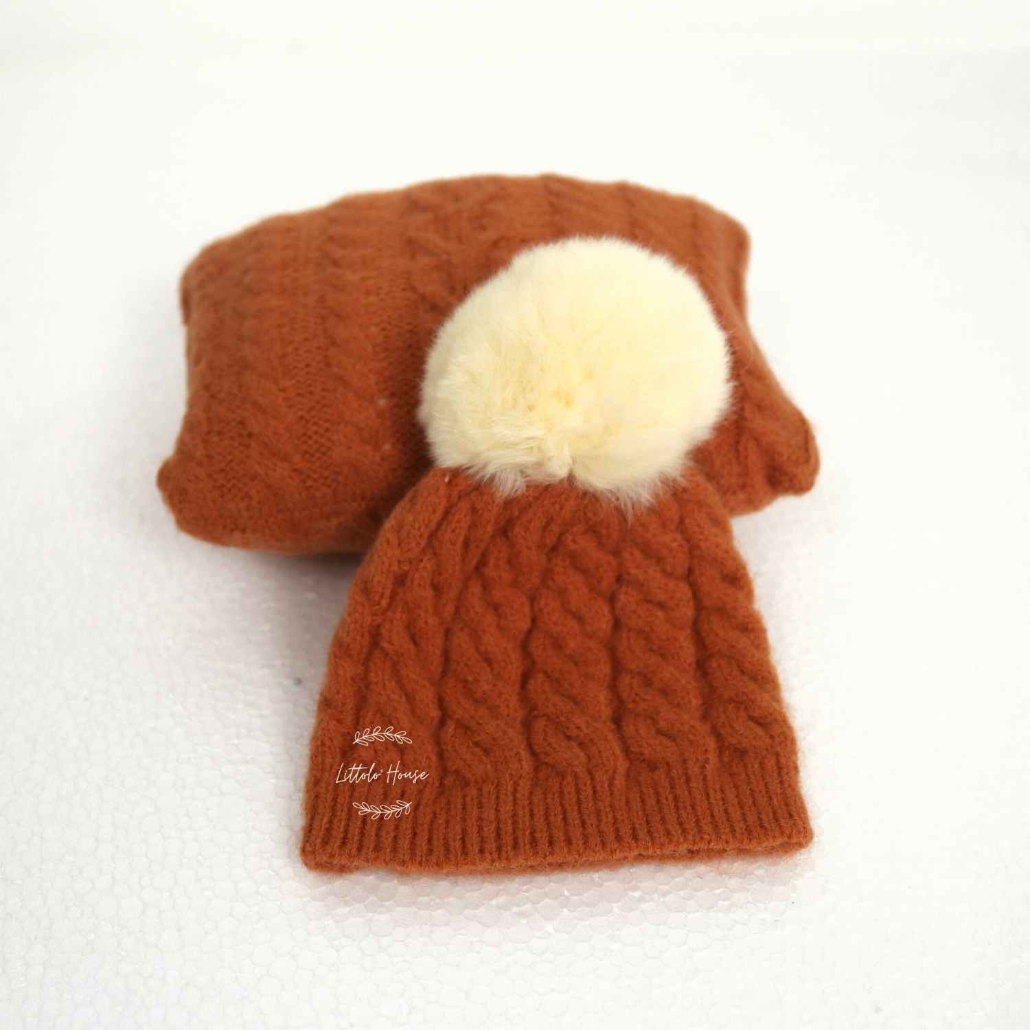 Baby Wool Hat and Pillow set of 2 | NB | Burnt orange