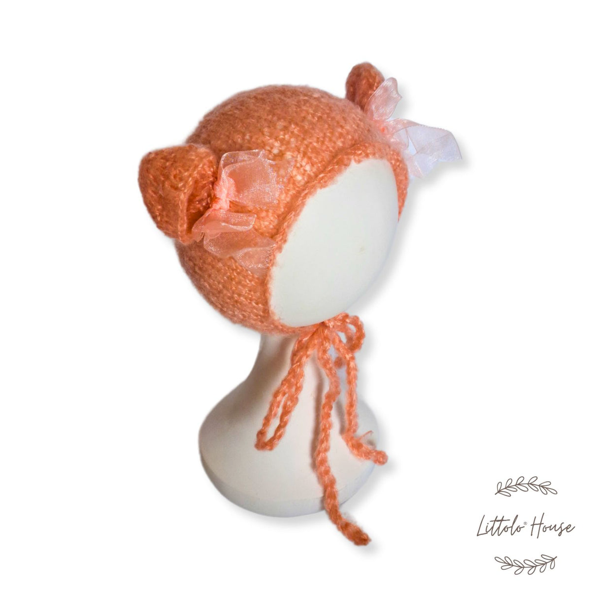 Baby Wool Knit Ear Bonnet B014 | NB | Peach