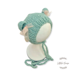 Baby Wool Knit Ear Bonnet B014 | NB | Bean Green