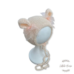 Baby Wool Knit Ear Bonnet B014 | NB | Shiny Cream