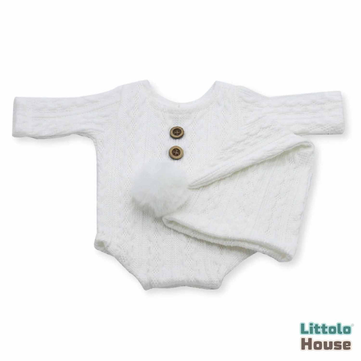 Baby Wool Knit Romper with Sleepy Hat O088 | NB | White