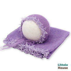 Baby Wool Knit Wrap with Mohair Bonnet SR088 | NB | Purple