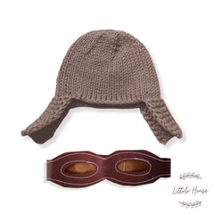 Baby Wool Knitted Aviator Pilot Hat with Goggles B033 | NB | Oat