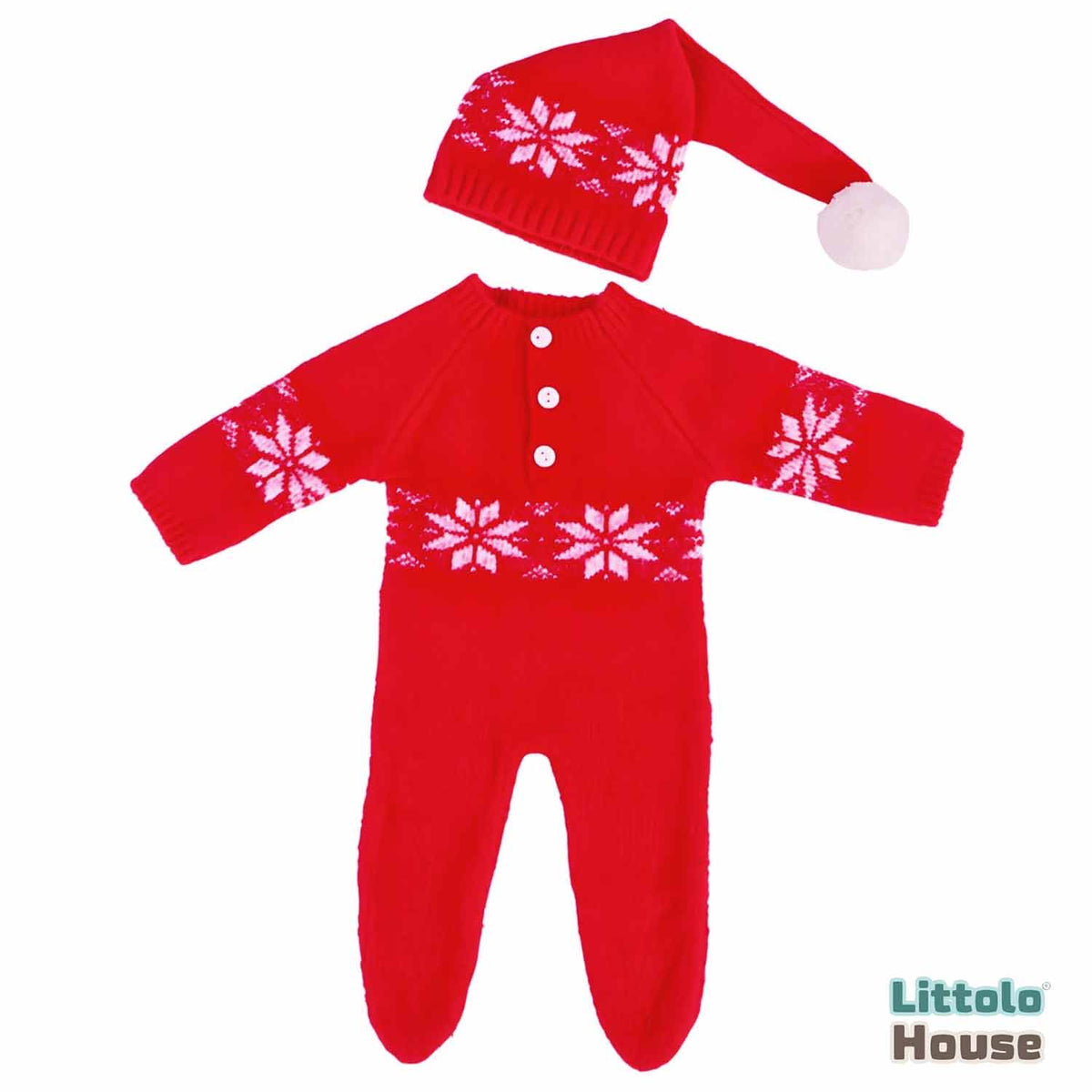 Baby Woolen Christmas Romper with Sleep Hat O104 | 3M | Red