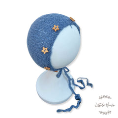 Baby Woolen Star Bonnet B018 | NB | Steel Blue Shades