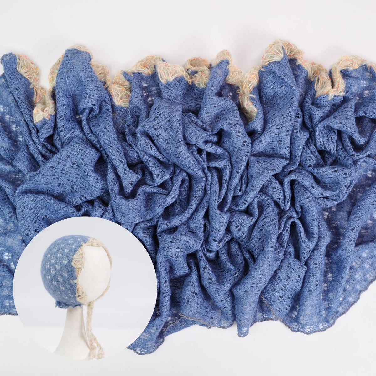 Baby Knitted Wrap with Knitted Bonnet Set of 2 SR083 | NB | Cornflower
