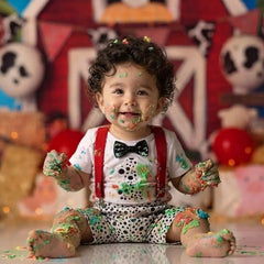 Baby 1st Birthday Cake Smash Romper and Suspender Shorts Set of 2 Outfit O079 | 1Y | Dots Print