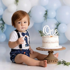 Baby 1st Birthday Cake Smash Romper and Suspender Shorts Set of 2 Outfit O079 | 1Y | Galaxy Print