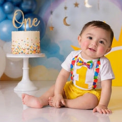 Baby 1st Birthday Cake Smash Romper and Suspender Shorts Set of 2 Outfit O079 | 1Y | Yellow