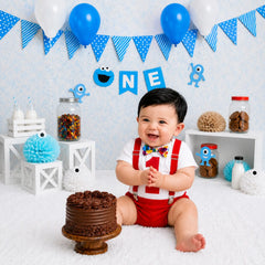 Baby 1st Birthday Cake Smash Romper and Suspender Shorts Set of 2 Outfit O079 | 1Y | Red