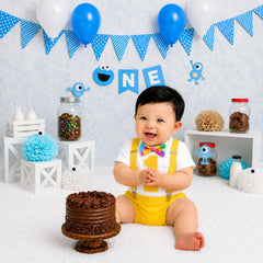 Baby 1st Birthday Cake Smash Romper and Suspender Shorts Set of 2 Outfit O079 | 1Y | Yellow