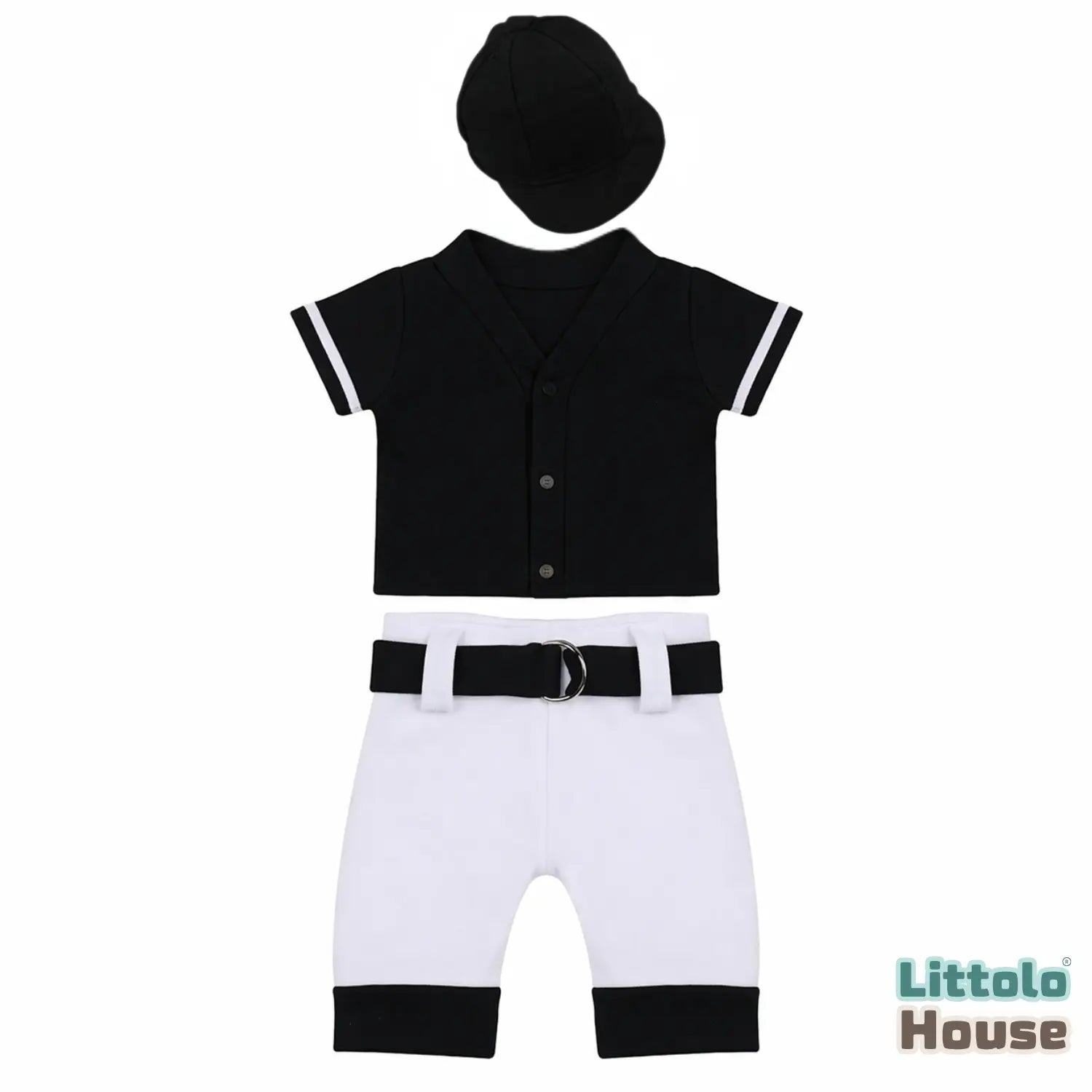 Baby Boy Black Sports Outfit with Cap O118 | NB | Black White