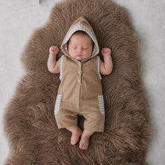 Baby Boy Hooded Romper Jumpsuit Outfit | 3M | Light Brown