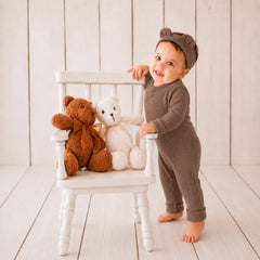 Baby Boy Ruffled Full Sleeves Romper with Earband O094 | 1Y | Light Brown