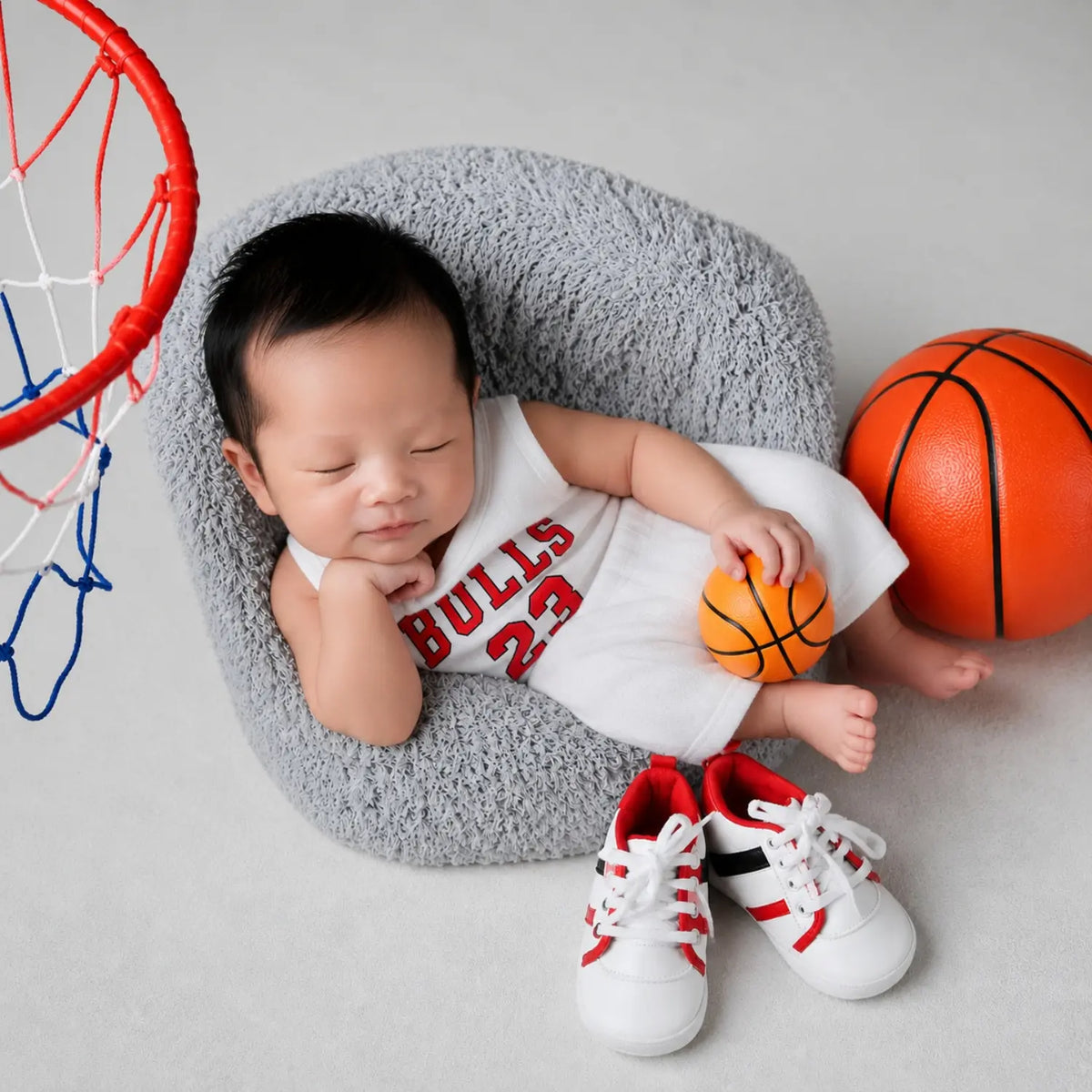 Baby Boy Sports Jersey & Short with Basket Ball O114 | NB | White