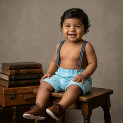 Baby Boy Suspender Shorts Outfit O078 | 1Y | Azure