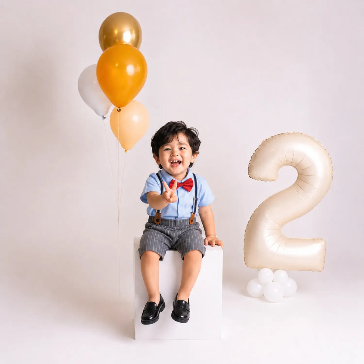 Baby Boy Suspender Shorts Outfit with Bow Tie Outfit O045 | 2Y | Sky Blue Black