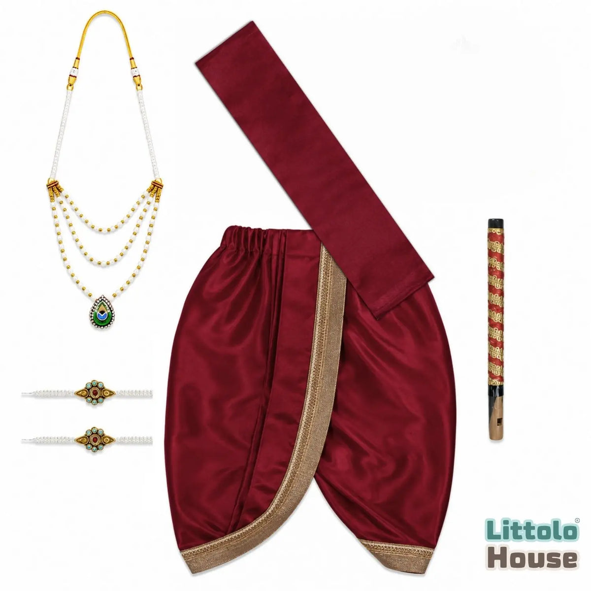 Baby Boy Traditional Dhoti And Khes Outfit With Accessories O222 | 1Y | Maroon