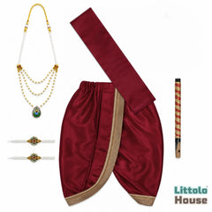 Baby Boy Traditional Dhoti And Khes Outfit With Accessories O222 | 1Y | Maroon