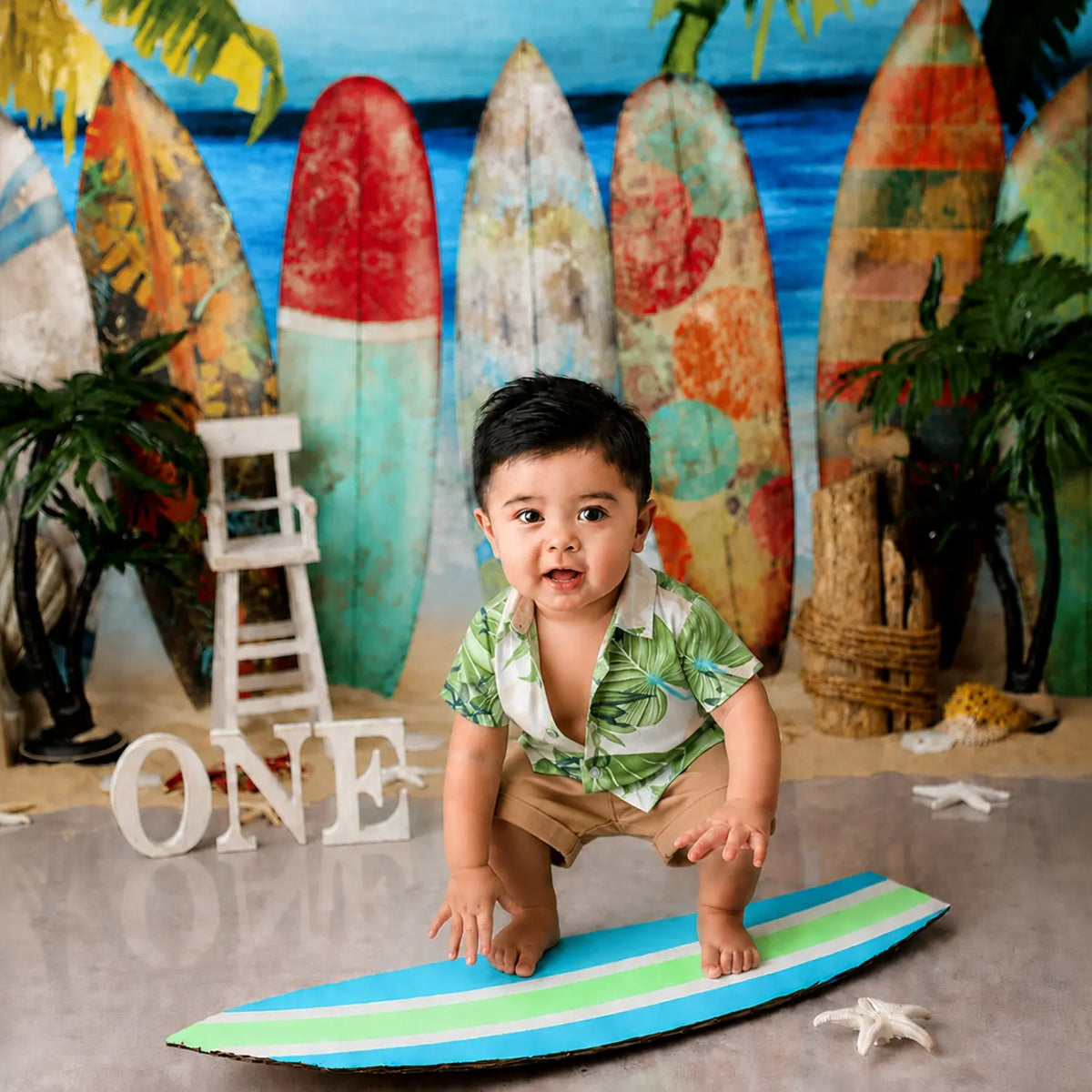Baby Boy Tropical Shirt with Shorts O260 | 1Y | Leaf Green