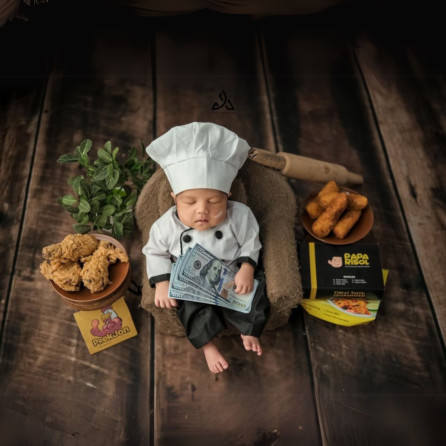 Baby Chef Baker Professional Cook Costume Shirt, Pant & Hat O169 | 3M | Black White