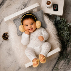 Baby Crochet Headphone and Slippers | 3M | Light Cream Yellow