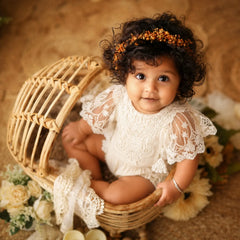 Baby Embroidery Romper with Flying Mesh Sleeves Outfit O030 | 1Y | White