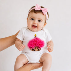 Baby Girl Birthday Milestone Celebration Romper Magenta Heart Outfit O067 | 3M | Magenta White