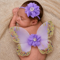 Baby Girl Butterfly Wings with Flower Headband O219 | 3M | Lavender