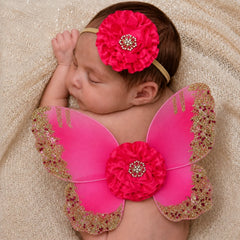 Baby Girl Butterfly Wings with Flower Headband O219 | 3M | Magenta