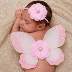 Baby Girl Butterfly Wings with Flower Headband O219 | 3M | Pink