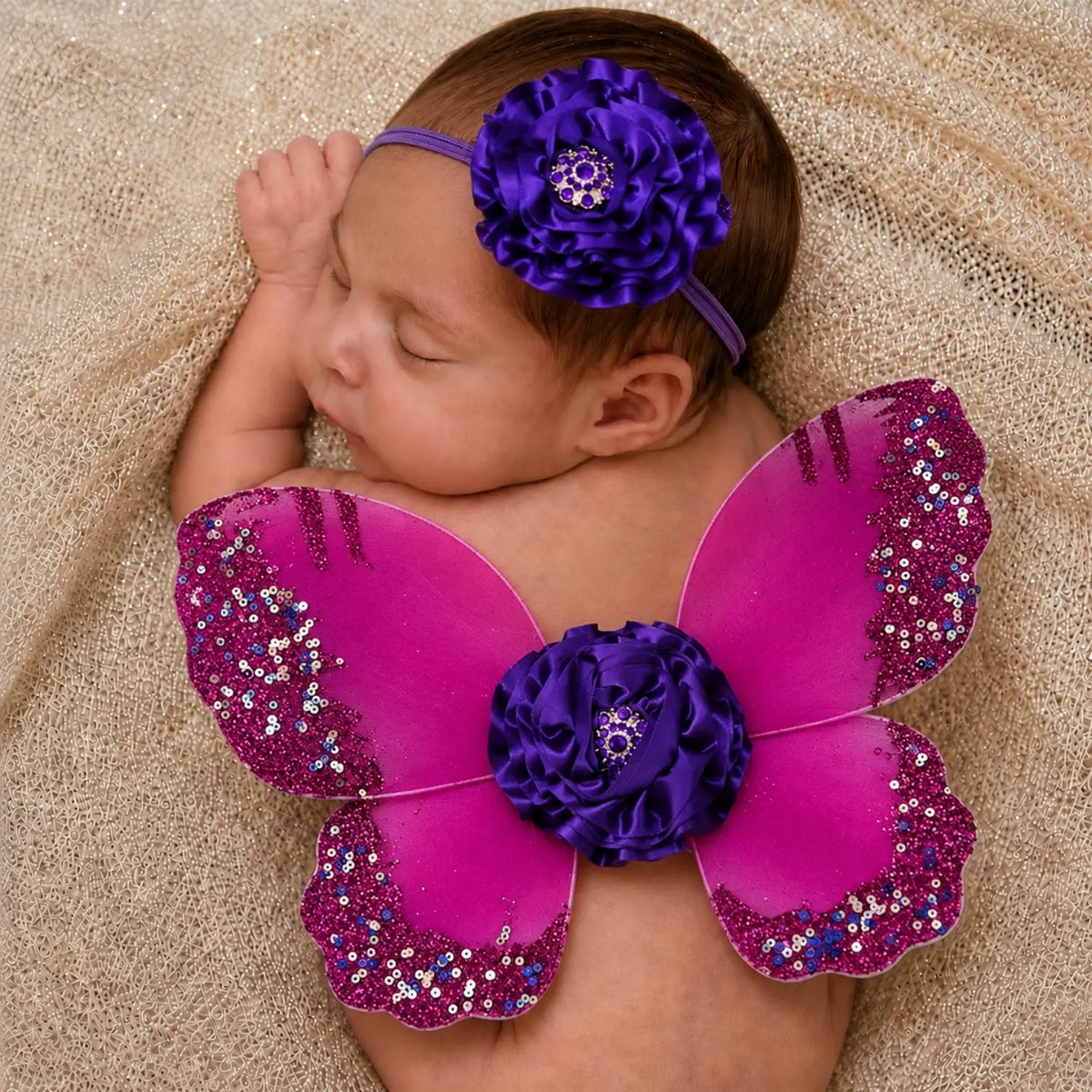 Baby Girl Butterfly Wings with Flower Headband O219 | 3M | Purple Shades