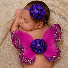 Baby Girl Butterfly Wings with Flower Headband O219 | 3M | Purple Shades