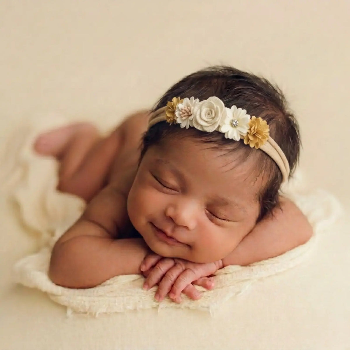 Baby Girl Floral Daisy Headband H102 | Cream Yellow