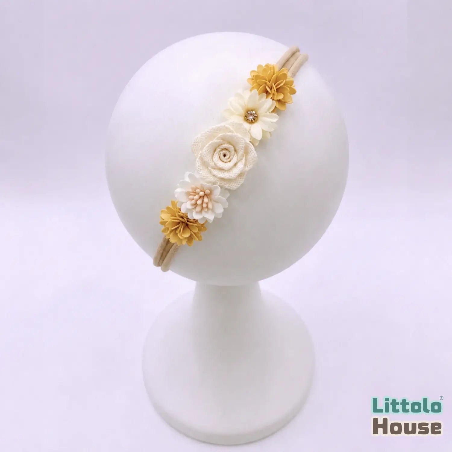 Baby Girl Floral Daisy Headband H102 | Cream Yellow