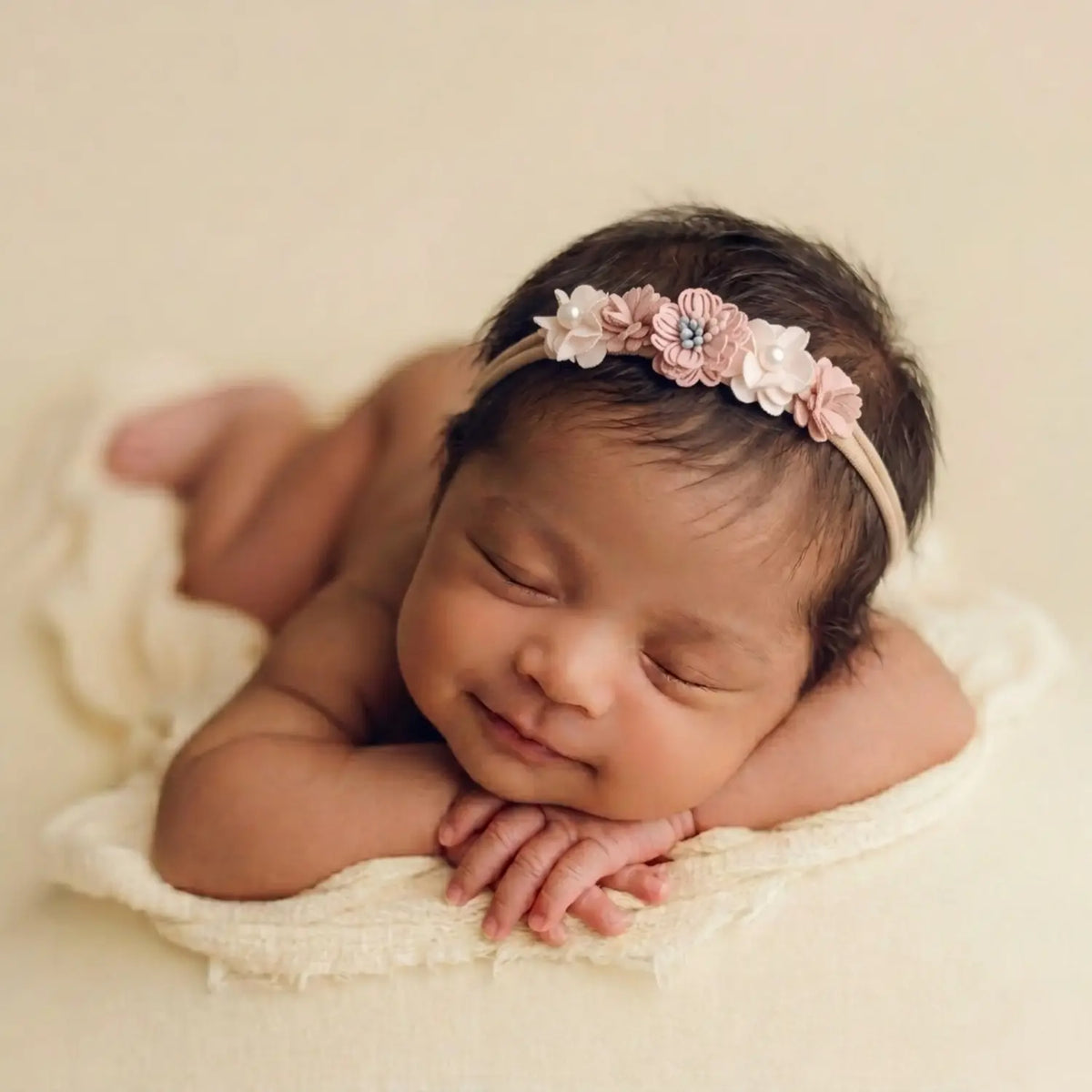 Baby Girl Floral Pearl Blossom Headband H104 | Cream Peach