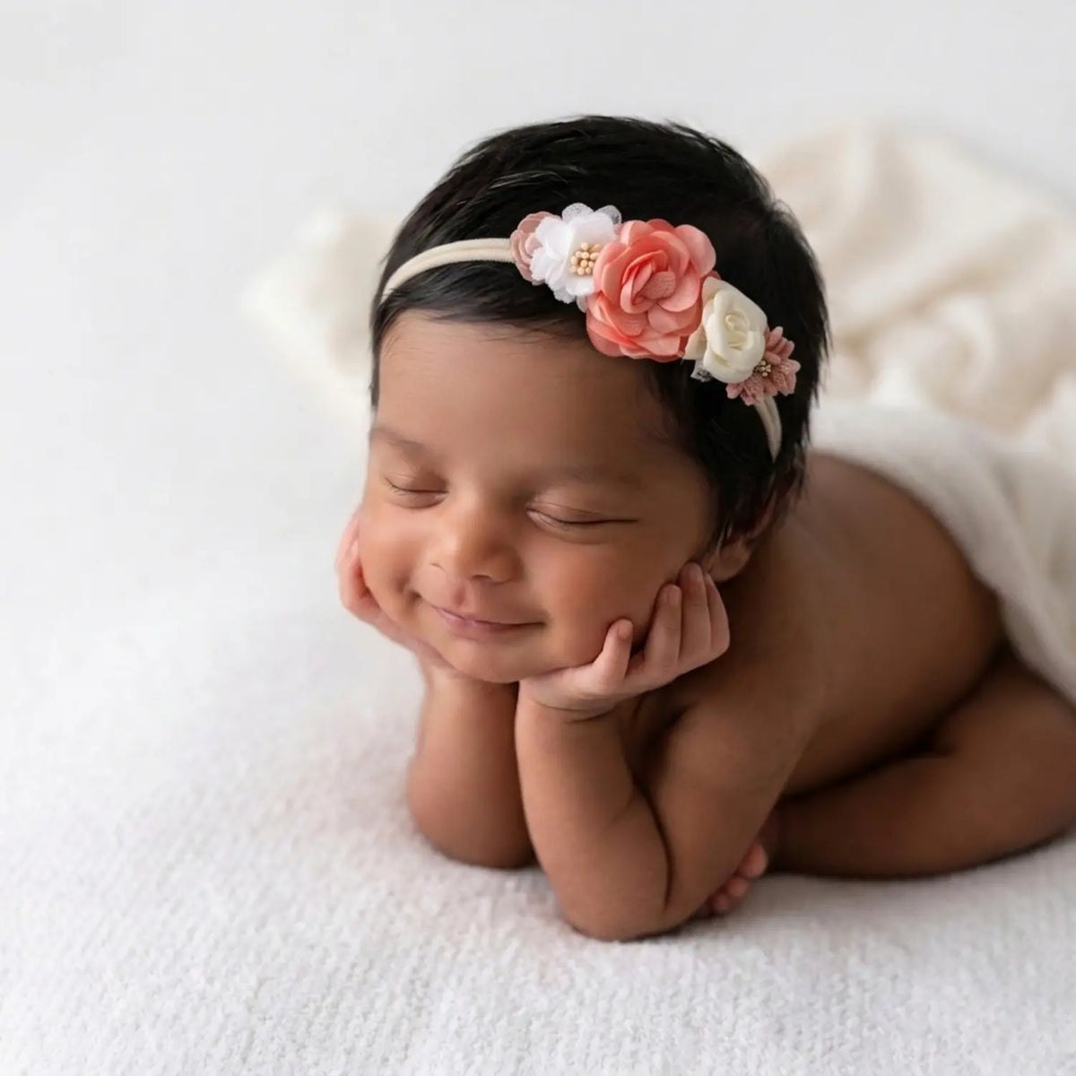 Baby Girl Floral Rose Headband H101 | Pink White Shades