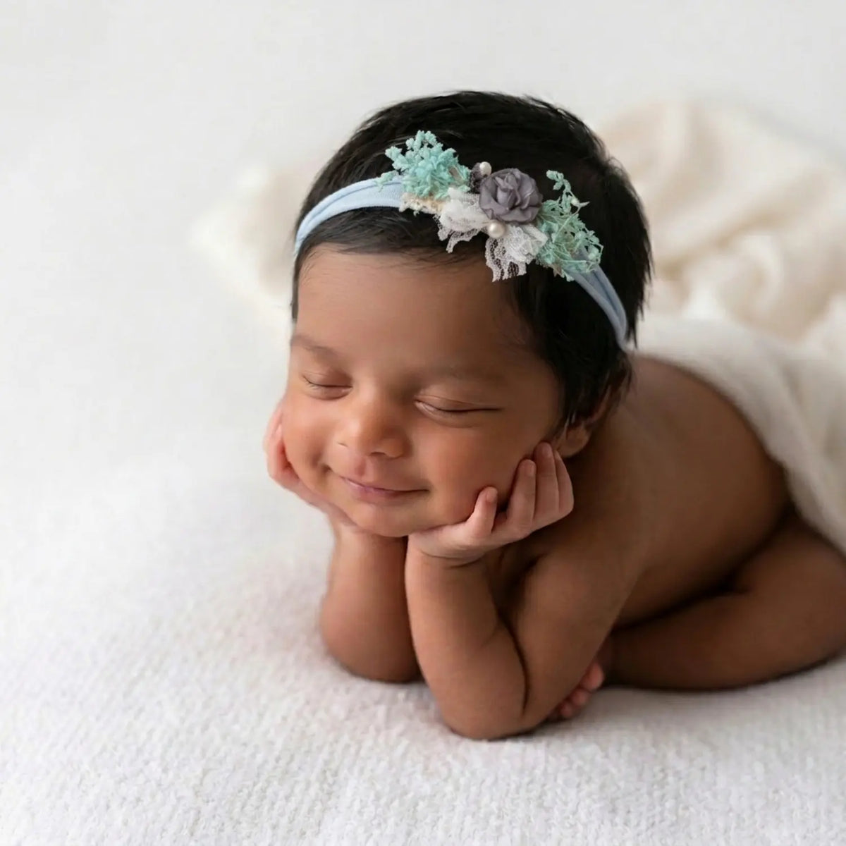 Baby Girl Flower Hairband H024 | 1Y | Grey Blue