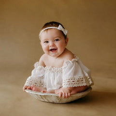 Baby Girl Lace Off-Shoulder Top with Bow Headband O209 | 1Y | Milky White