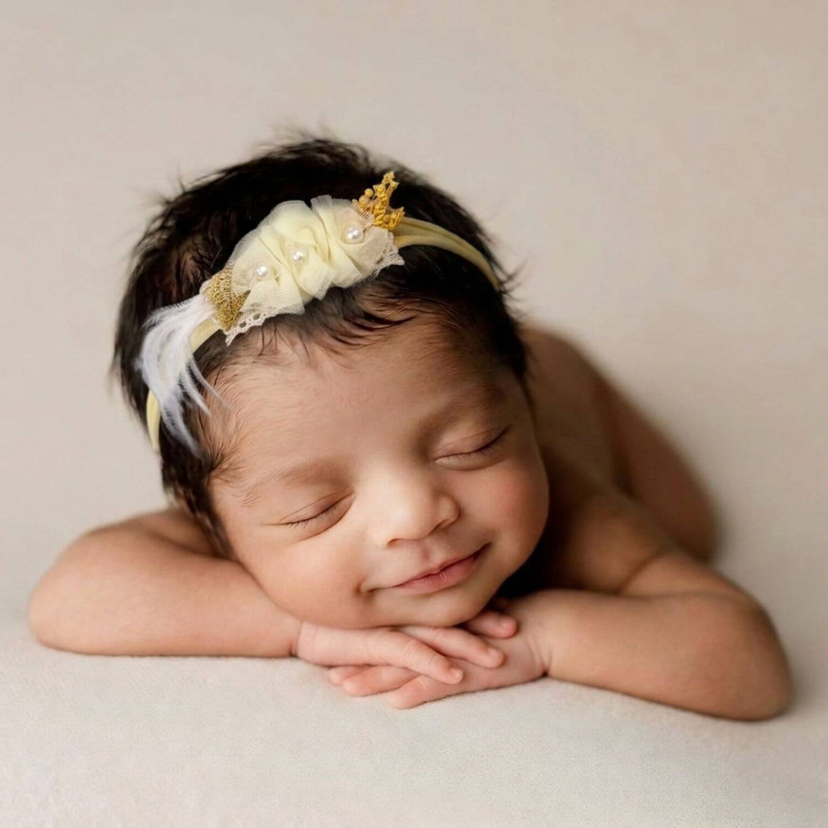 Baby Girl Light Yellow Bow with pearl Hairband H069 | 1Y | Light Yellow