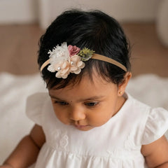 Baby Girl Net Rose Flower With Pearl Hairband H063 | 1Y | Peach