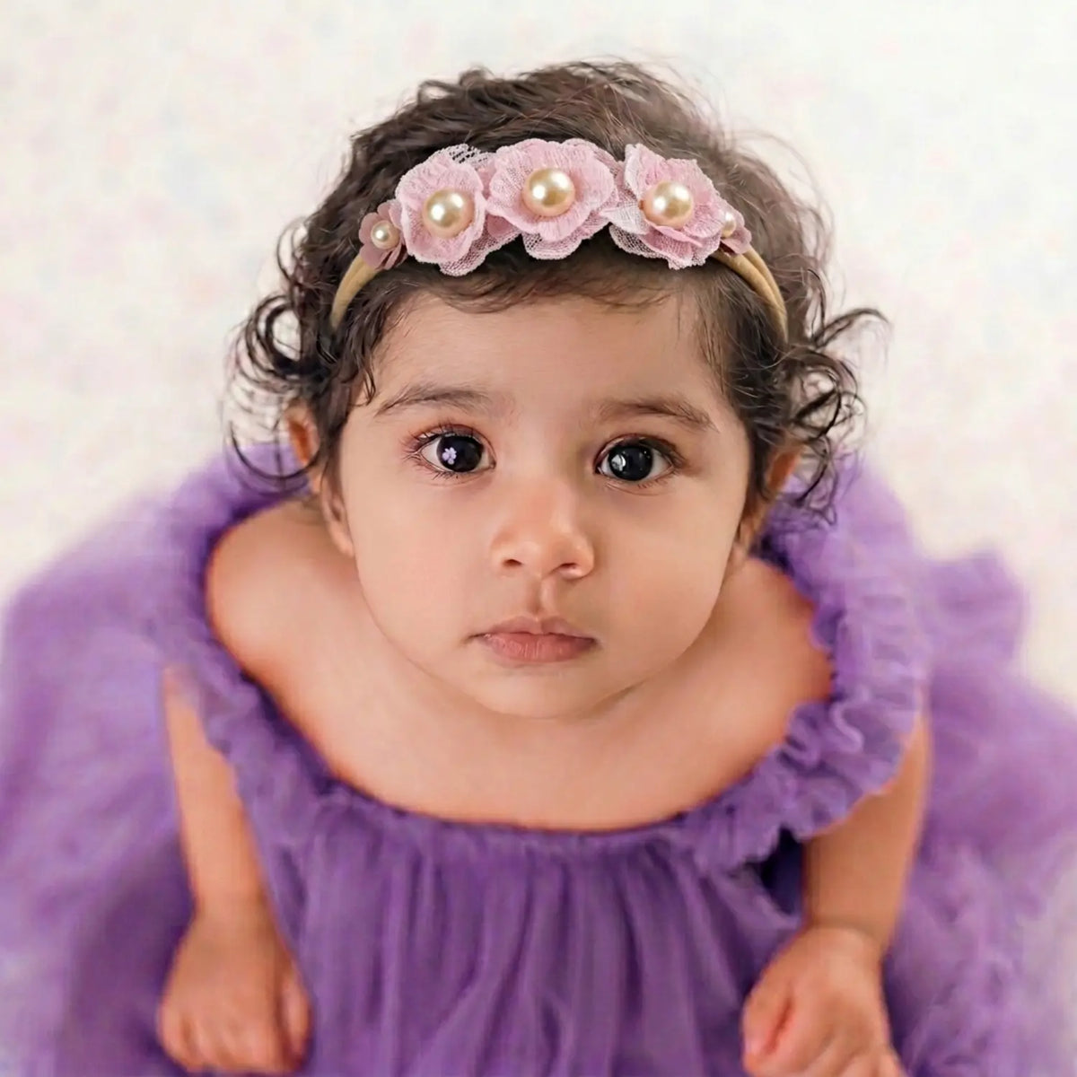 Baby Girl Pearl Beaded Flower Hairband H049 | 1Y | Purple