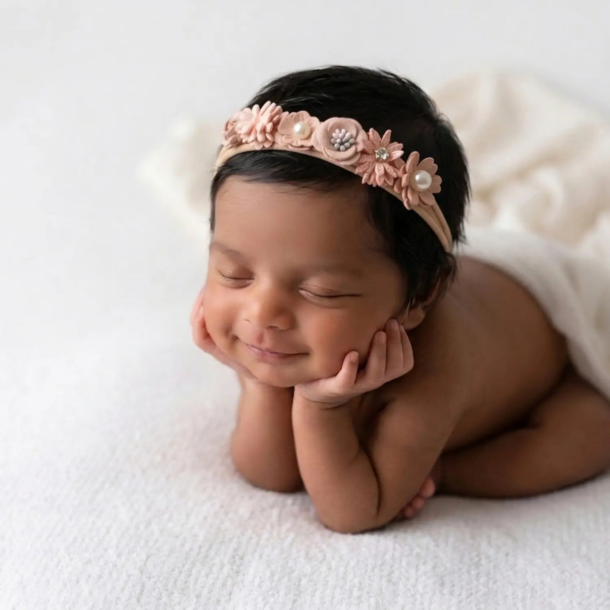 Baby Girl Pearl Flower Hairband H052 | 1Y | Peach
