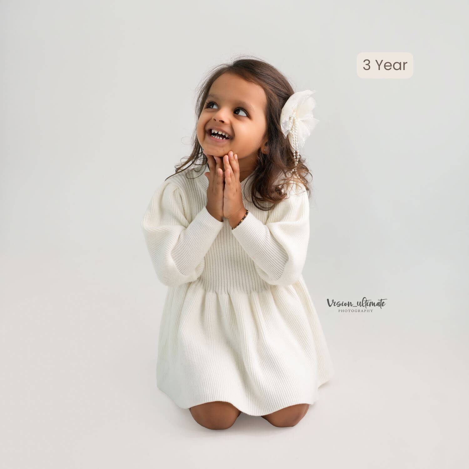 Baby Girl Puff Sleeve Girls Ribbed Dress O018 | 1Y | Off White