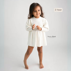 Baby Girl Puff Sleeve Girls Ribbed Dress O018 | 1Y | Off White