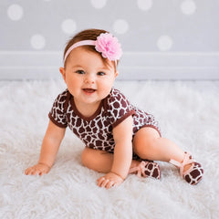 Baby Girl Romper with Hairband and Booties Set of 3 Outfit O065 | 1Y | Deer Print