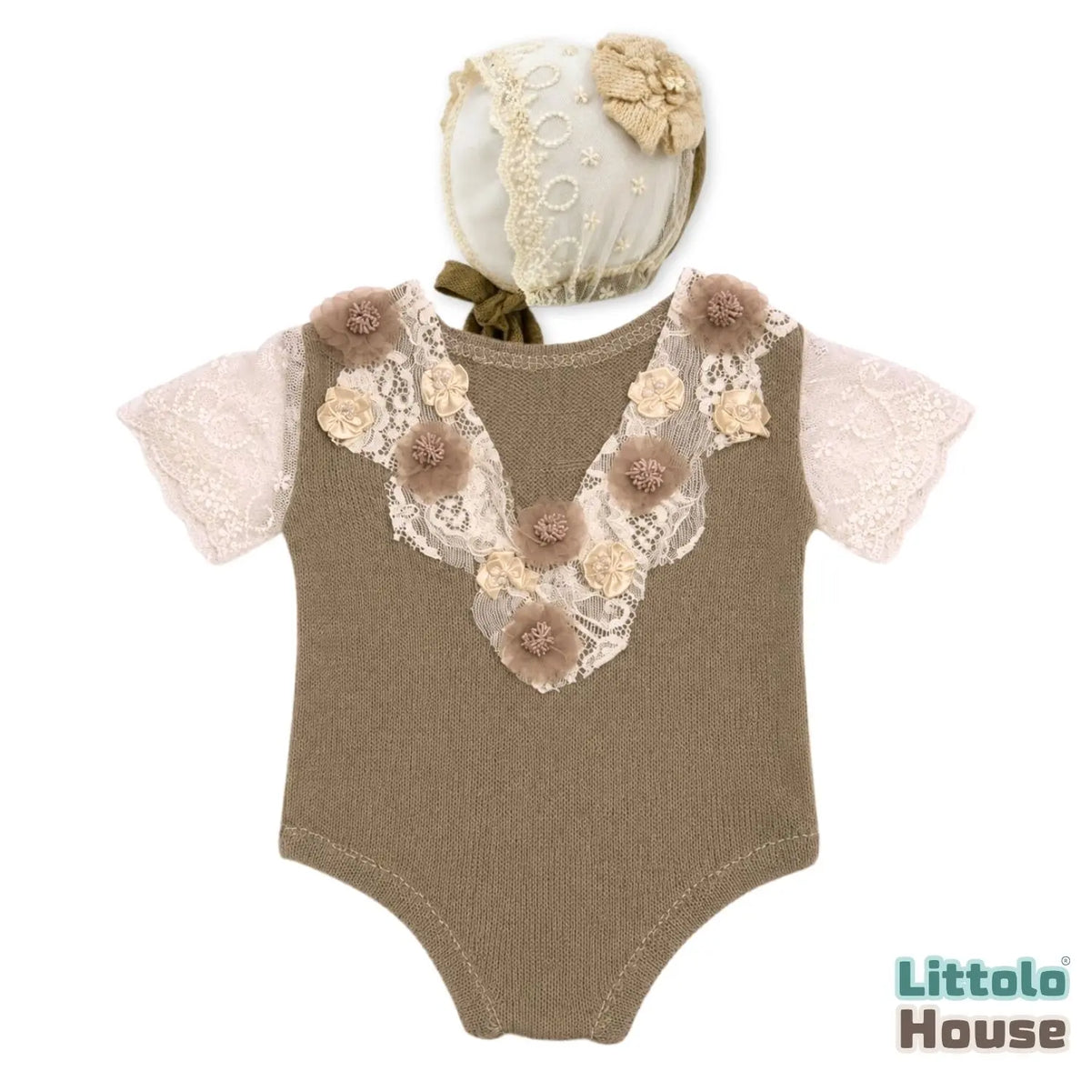 Baby Girl Romper with Lace Bonnet | Set of 2 | Twany