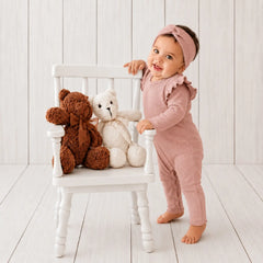 Baby Girl Ruffled Full Sleeves Romper with Earband O094 | 1Y | Rusty Brown
